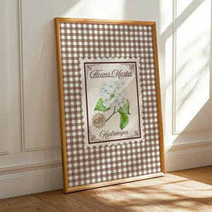 Vintage Stempel | Botanische Wandkunst | Blumenmarkt Druck | Trendiger Hortensien Stempel | Nancy meyers Alte Geldästhetik | Digitaldruck