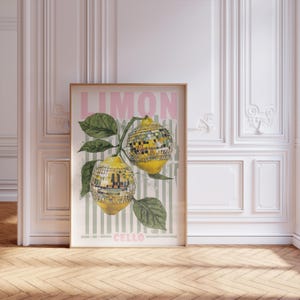 Retro citroendiscoballprint | Spiegelbolposter | Barwagenkunst | Preppy trendy maximilist | Digitale print direct downloaden