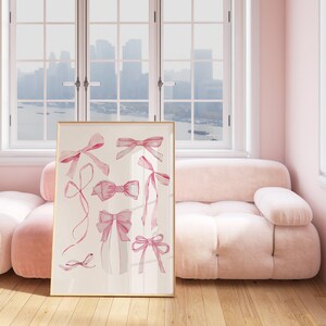 Pink Bow Coquette Room Decor: Minimalist Print, Pink Nursey Art - Etsy