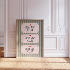 Bed Rot Club | Retro ticket print | Ticket stub | Sage green stripe wall art | Trendy living room decor | instant download digital print