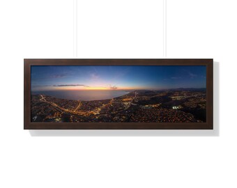 Dusk Over San Clemente | California Coast | Framed Panoramic Aerial Photo Print | 12&quot; x 36&quot;