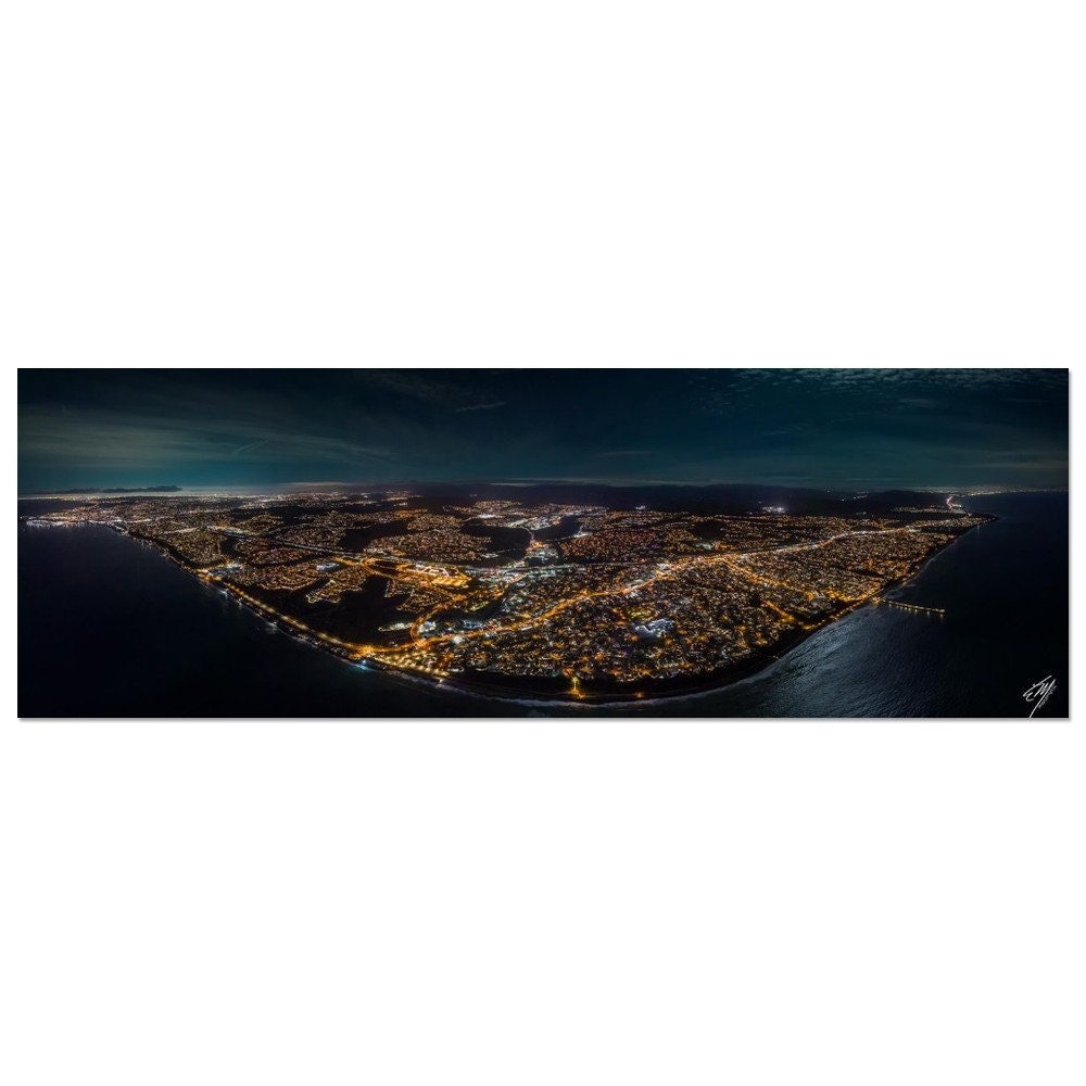 City Lights Under the Night Sky | San Clemente | California Coast | Aluminum Metal | Panoramic Aerial Photo Print