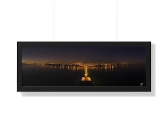 Dusk at the Pier | San Clemente | California Coast | Framed Panoramic Aerial Photo Print | 12&quot; x 36&quot;