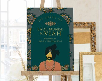Punjabi Wedding Decor, Personalised Custom Sade Munde Da Viah Week Sign, Printable Digital Poster, Indian Sangeet Welcome, Sikh Jago, SMV6