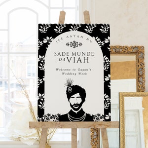 Punjabi Wedding Decor: Personalised Custom Sade Munde Da Viah Printable Digital Sign, Indian Sangeet Welcome Poster, Sikh Maiyan Week, SMV4
