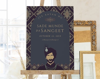 Punjabi Wedding Decor: Personalised Custom Sade Munde Da Viah Printable PDF Sign, Indian Sangeet Welcome Poster, Sikh Maiyan Jago Week, SMV2