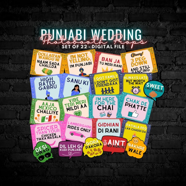 Punjabi Photobooth Props, Indian Desi Viah Wedding Decor, Sangeet Mendhi Jaggo Dholki, Photo Booth Party Signs, DIY Style Frame, Shaadi, PB1