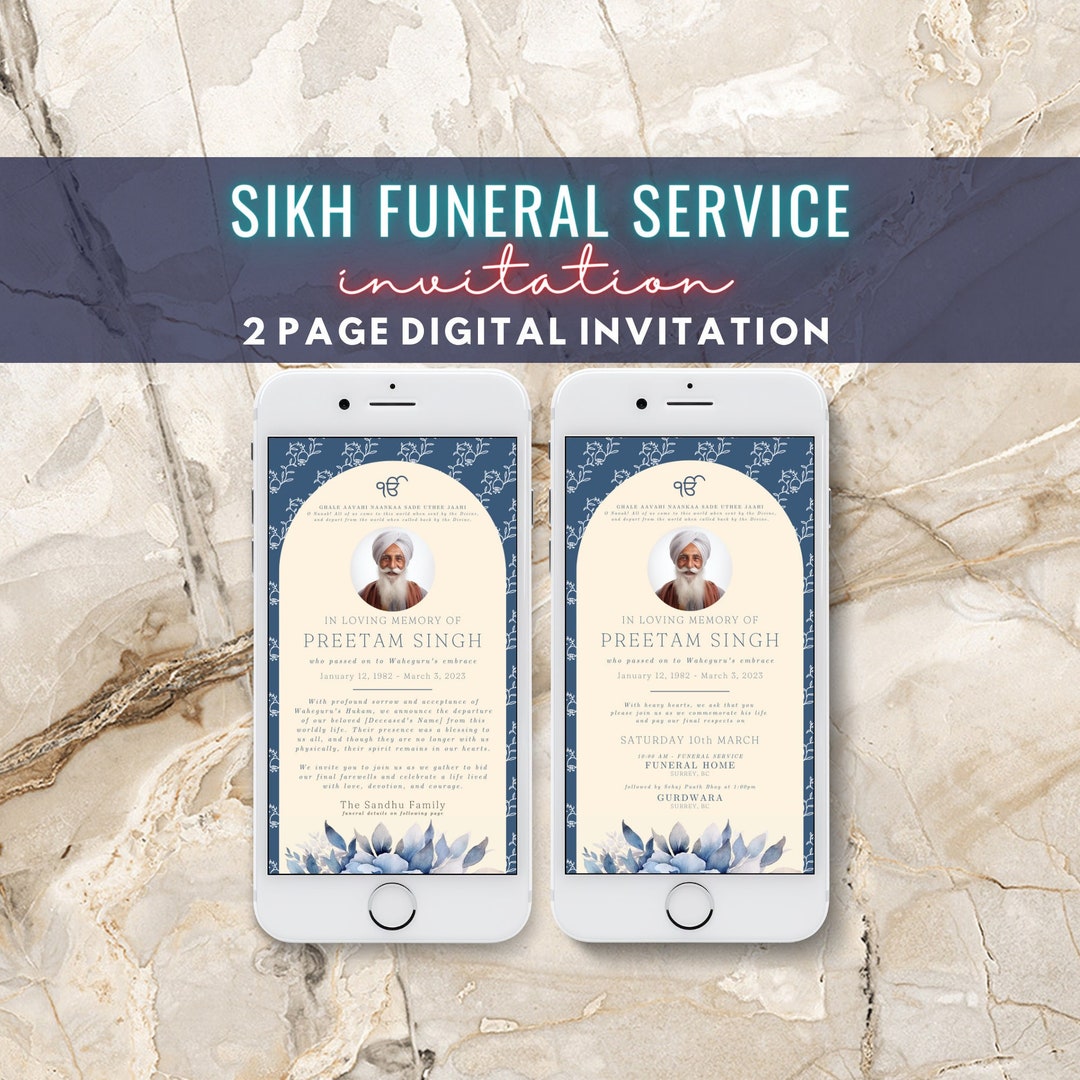 Sikh Funeral Invite, 2 Page Digital Punjabi Invitation, Memorial