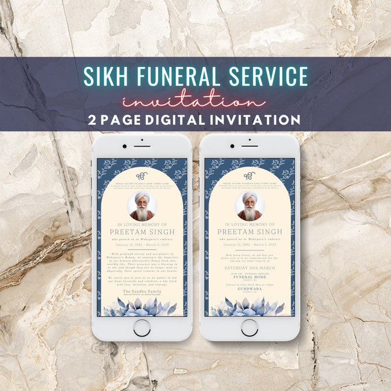 Sikh Funeral Invite, 2 Page Digital Punjabi Invitation, Memorial
