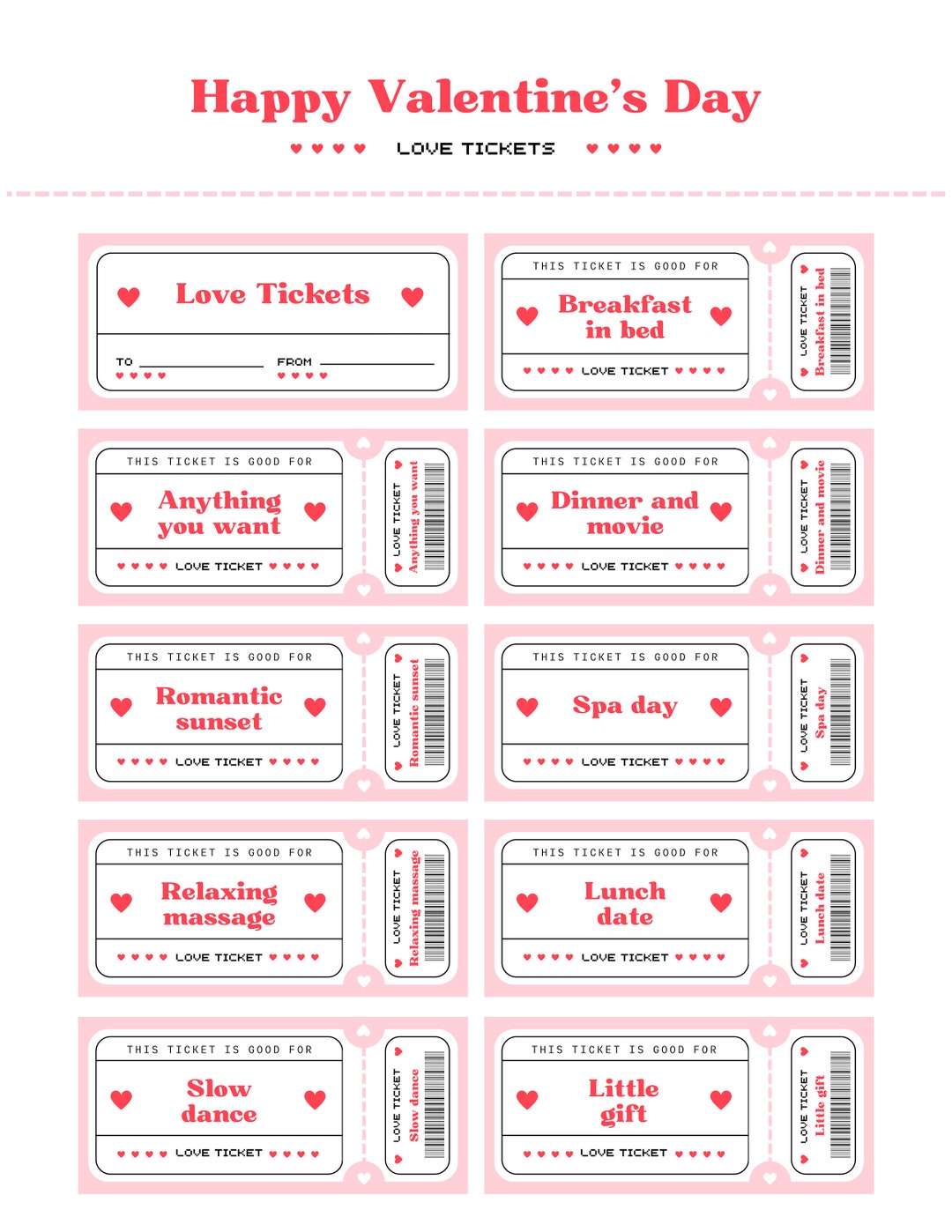 Instant Download Anniversary Tickets | Love Coupons | Customizable
