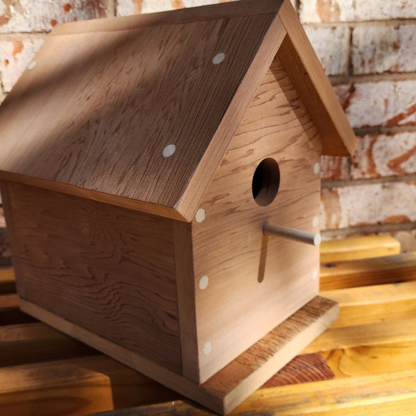 Large natural cedar birdhouse. Unfished western red cedar. Oversized wooden birdhouse. Handmade birdhouse to hang or mount. Spring & garden.