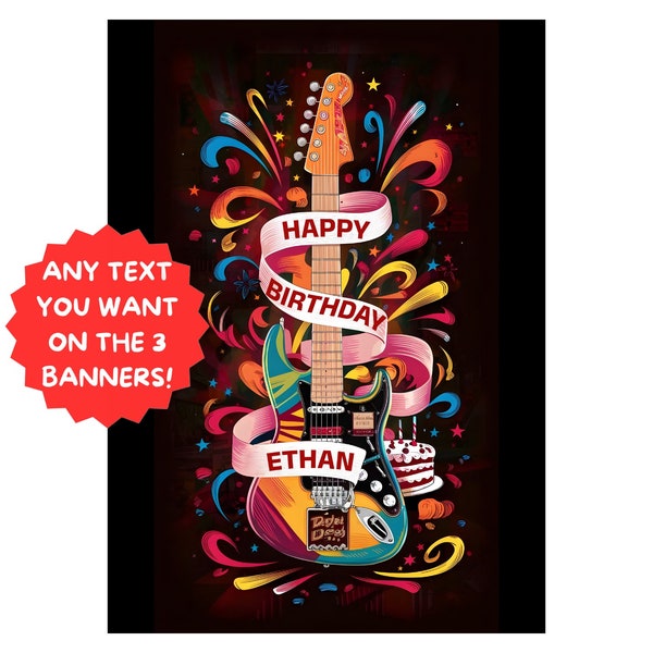 Guitar Theme Birthday Card - Etsy UK