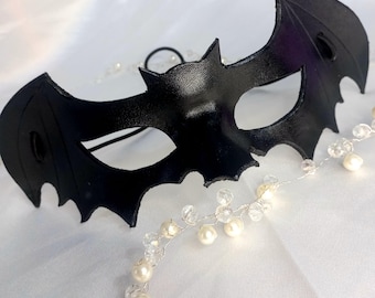 Leder-Fledermausmaske, schwarze Superheldenmaske, Fledermaus-Leder-Gesichtsmaske, einzigartiges Cosplay, spezielles Halloween, coole weiche Maskerade-Maske, realistische Gothic-Maske