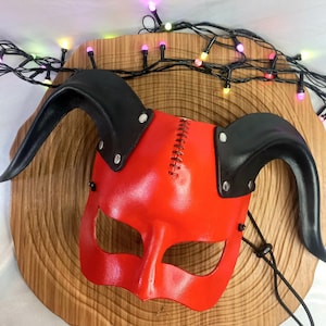 Red Devil Leather Mask,Fantasy Costume,Diablo Halloween Mask,Special Mask,Red Masquerade,Handmade Cosplay Mask,Antique Medieval
