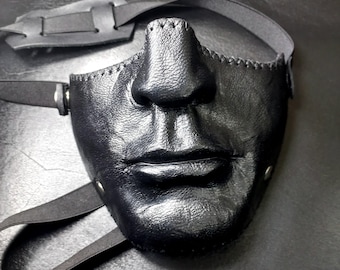 Masque de moto noir, masque en cuir véritable, masque de motard rétro, masque couvre-visage Cafe Racer, masque antipoussière Bobber, masque Scrembler style steampunk