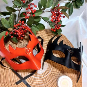 Red Leather Mask,Handmade Venetian Mask,Women Sexy Mask,Gold Metal Detail Mask,Crazy Party Mask,Elegant Design Hollowen Mask