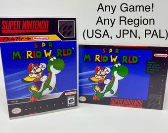 Estuches personalizados para juegos de Super Nintendo o Super Famicom (PAL/JPN). ¡Cientos de ilustraciones de juegos disponibles! Estilos horizontales o verticales. ¡Cualquier juego!