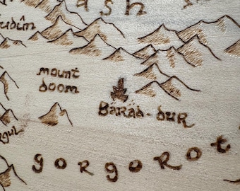 Hand-Burned Fantasy Map Wall Art (36” x 24”) – One-of-a-Kind Pyrography on Wood, Rustic Statement Piece