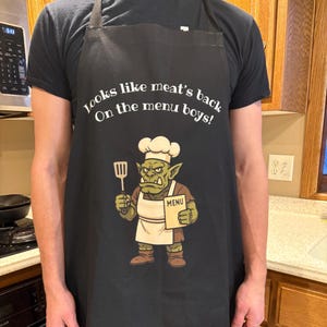 Funny Orc Chef Apron Looks Like Meats Back on the Menu Boys BBQ Apron Fantasy Cooking Gift for Him Gamer Apron Fantasy Inspired Apron