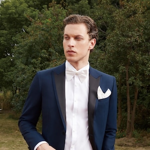 Navy Blue Wedding Tuxedo with Black Lapel Style