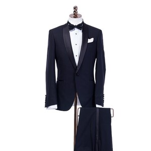 Midnight Blue Navy Tuxedo | Custom photo collage lining available | Made to order | Custom Wedding Tuxedo | Wedding Suit Tuxedo | Blue Tux