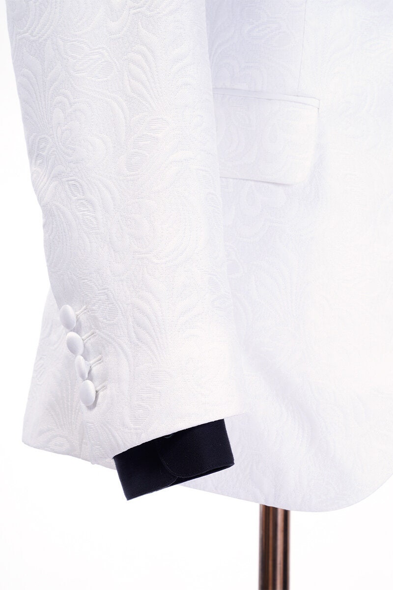White Tuxedo With Print Sateen Lapel - White Wedding Suit main image 1