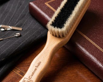 The Sovereign Boar Hair Suit Brush | Wood Handle with Leather Loop | Dual-Tone Natural Bristles for Wool & Cashmere Care | TS Custom Suits
