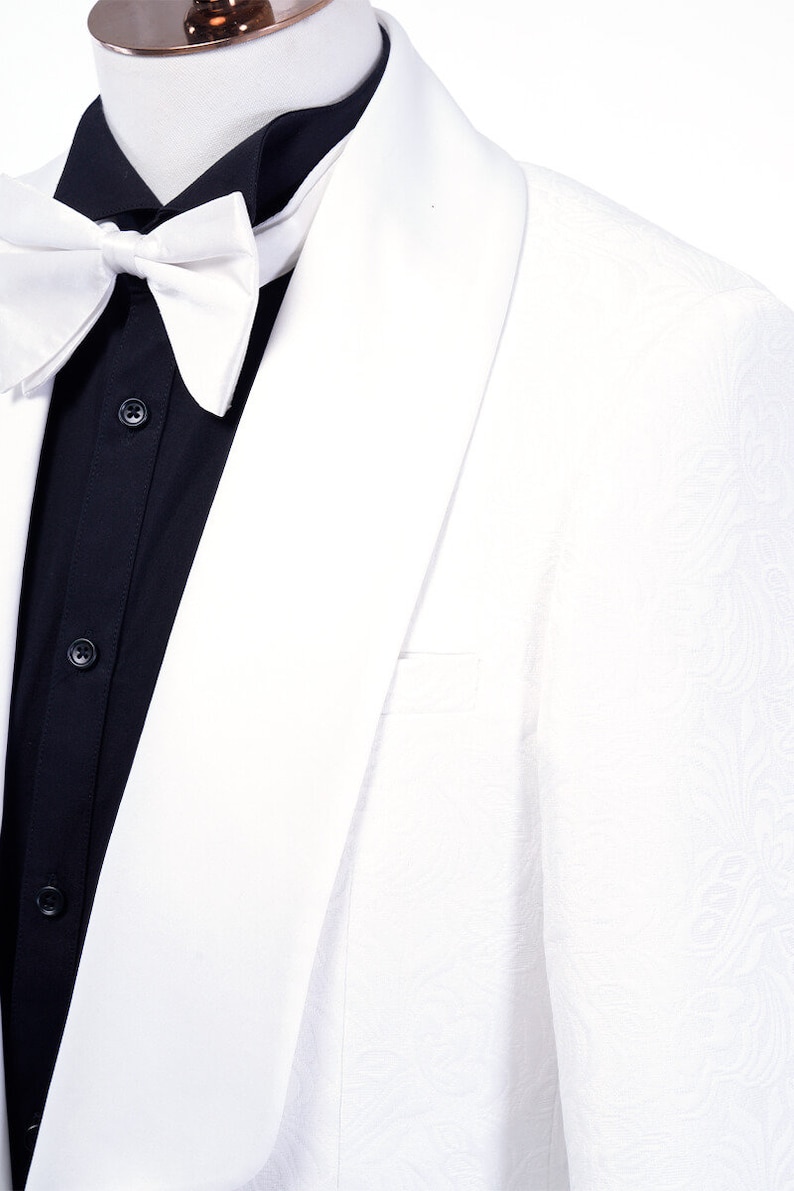 Will's Classic White Wedding Tuxedo with Black Satin Shawl Lapel and Pocket Edge