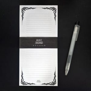 Between Petals and Thorns Notepad | to-do list tear-off pad | Rose vine corner design | goth, simple black and white stationery