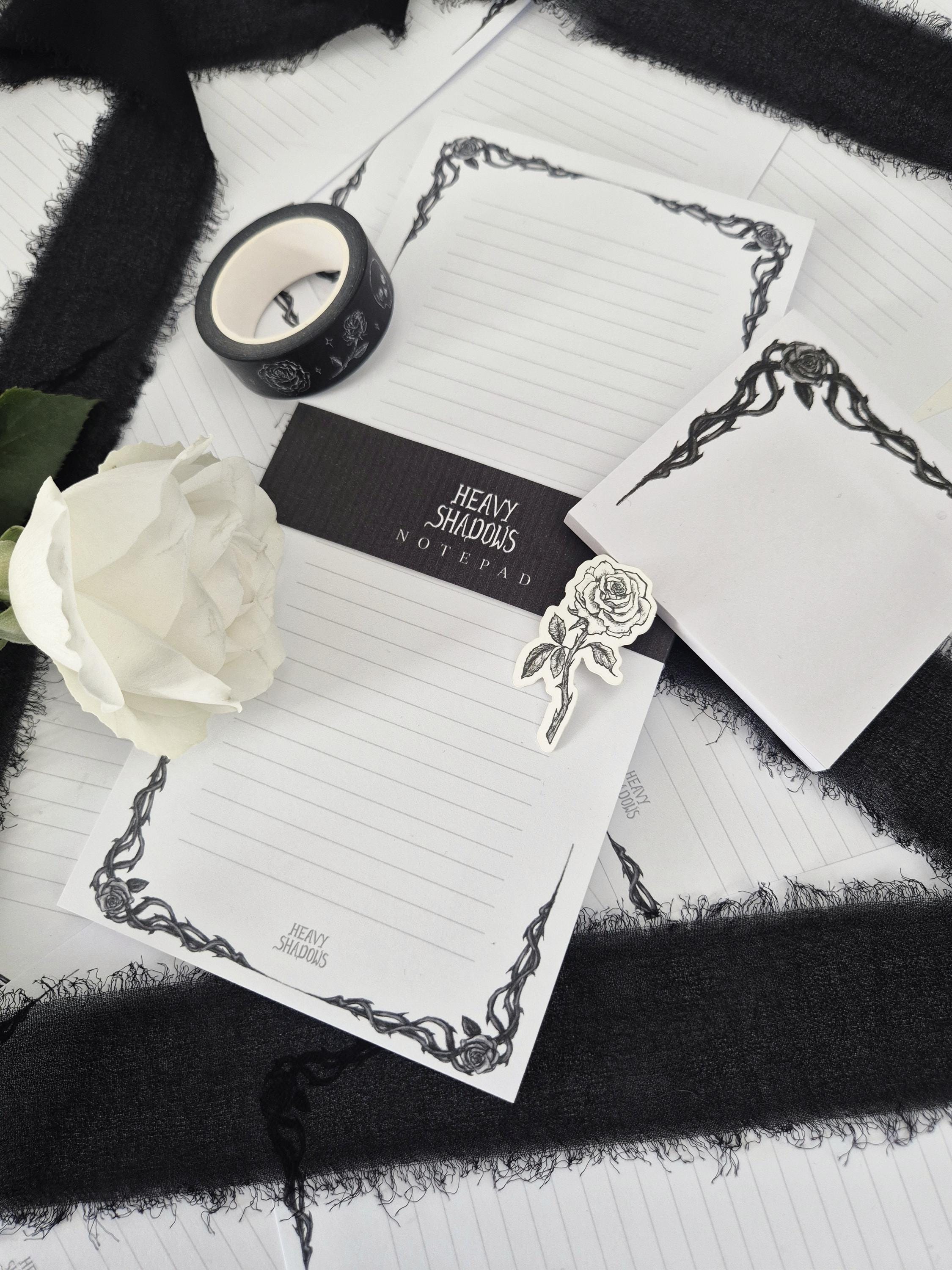 Dark Rose Stationery Set: Gothic Floral Notepad, Washi Tape, Sticky Notes & Sticker