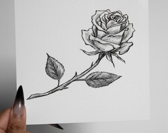 Rose | textured print – 148x148mm | pencil sketch goth romantic theme art print | Heavy Shadows