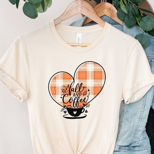 Coffee shirt, Fall coffee shirt, coffee-loving shirt, fall season shirt, cute fall shirt, heart tee shirt, coffee cup t-shirt, Love fall