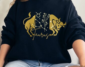 Taurus Birthday Sweater, Long Sleeve Crewneck Zodiac Sign Sweatshirt, Unisex Star Sign Pullover, Taurus Sign Sweater, Birth Sign Sweatshirt