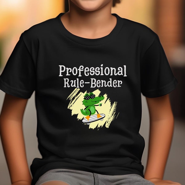 Professional Rule-Bender Funny Kid Shirt, Short Sleeve trendy Boys T-shirt, Cool Alligator Skateboarding Unisex Tee, Cute Kids shirt