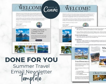 Editable Travel Newsletter Canva Templates - Done For You with Copy for Summer Travel Agents - Travel Email Marketing - Newsletter Template