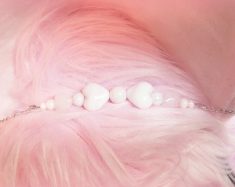 Rose Quartz Fursuit Ear Bracelet: Sterling Silver Clasp, Adjustable