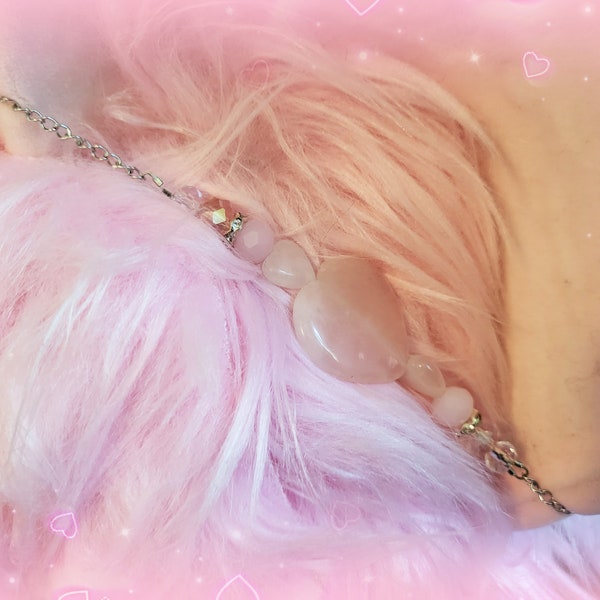 Fursuit Jewelry Accessory, Rose quartz fursuit ear bracelet, Fursuit earring, furry accessor, fursuit collar, paws, tail