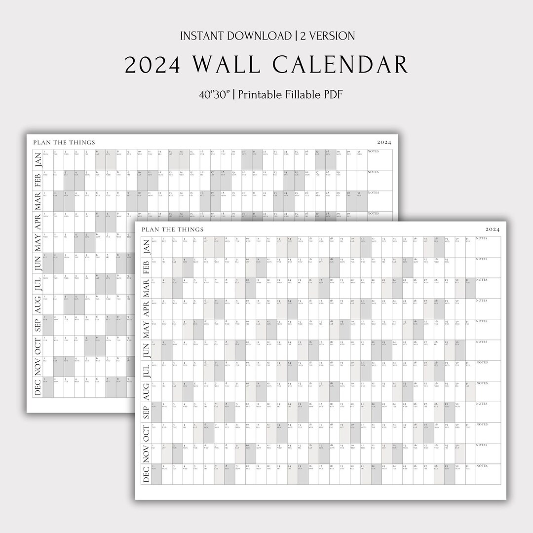 Printable 2024 Wall Calendar, 2024 Wall Planner, Digital PDF Instant