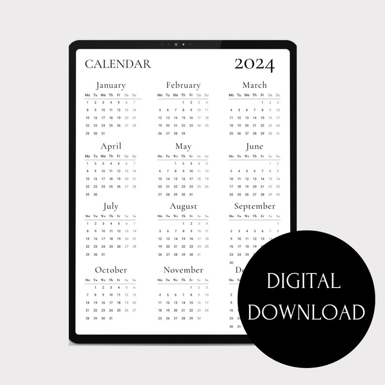 2024 Calendar, 2024 Wall Calendar Printable, Calendar 2024, Minimalist