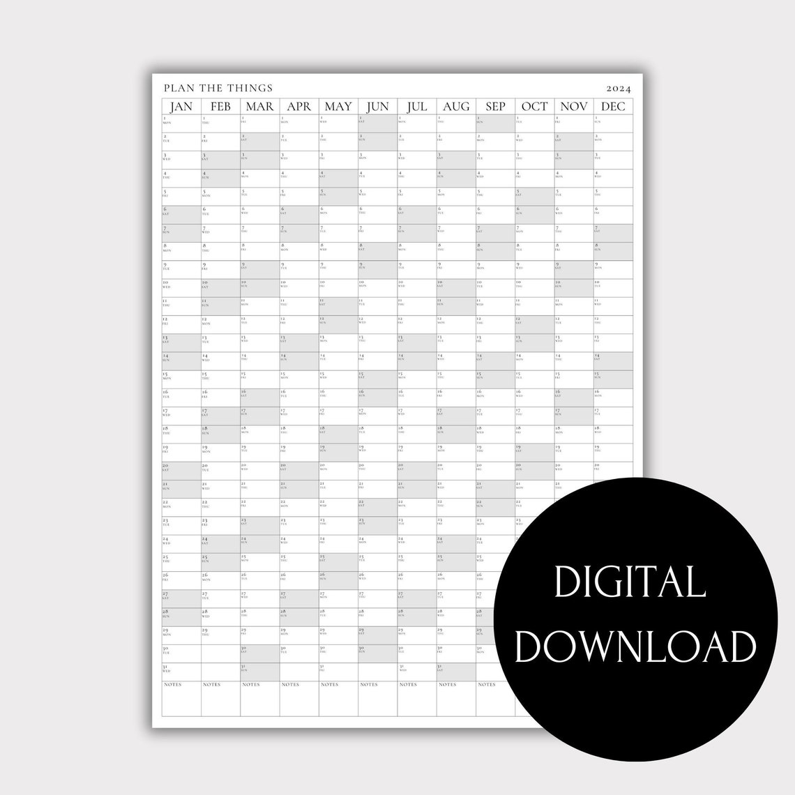 Printable 2024 Wall Calendar 2024 Wall Planner PDF Instant Etsy Canada