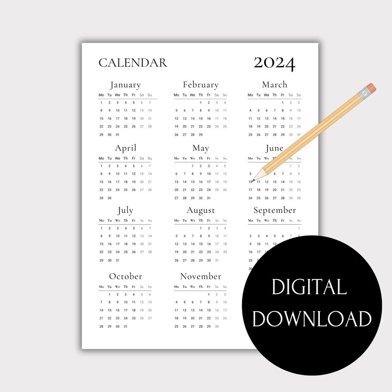 2024 Calendar, 2024 Wall Calendar Printable, Calendar 2024, Minimalist