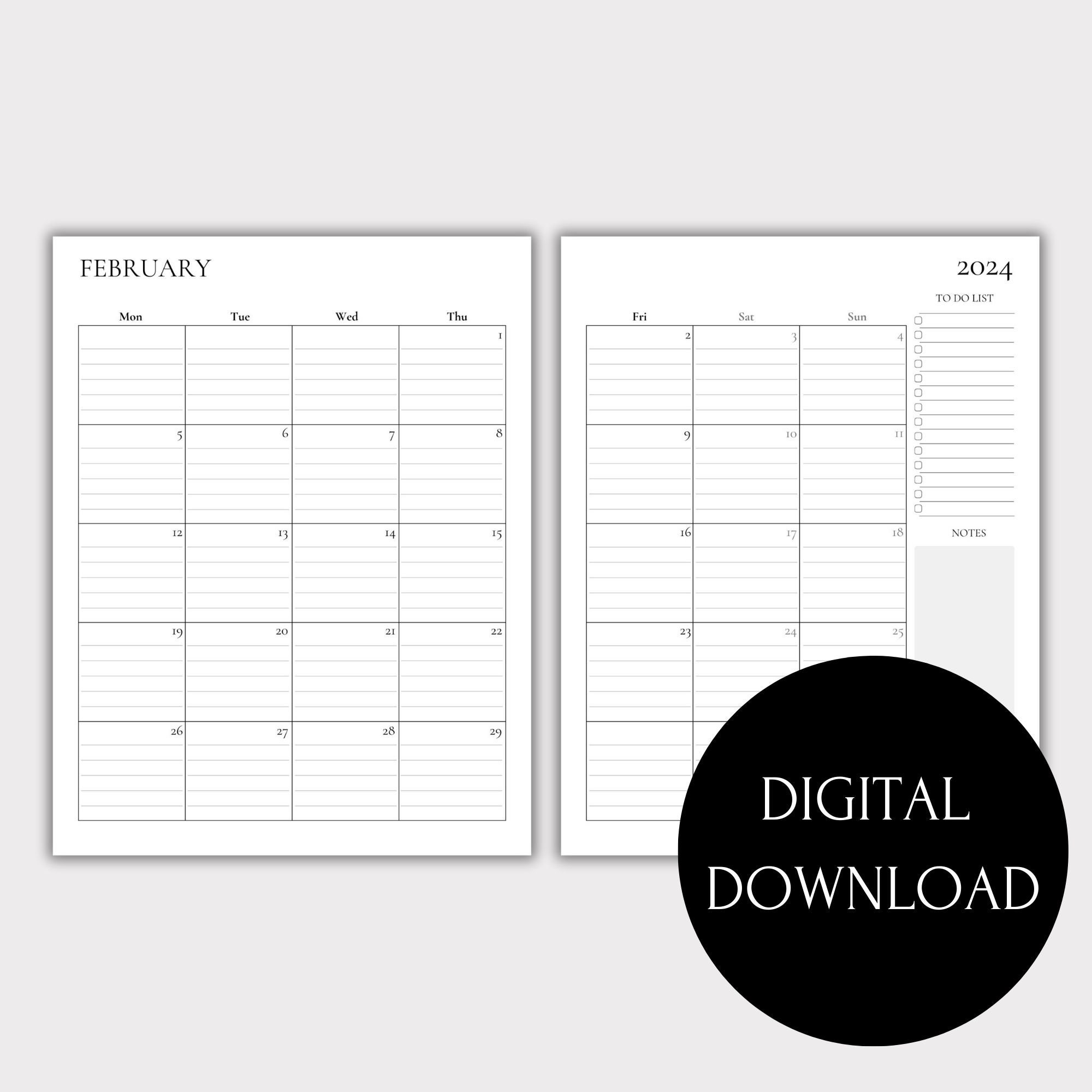 2024 Monthly Lined Planner Printable Dated Month on 2 Pages - Etsy