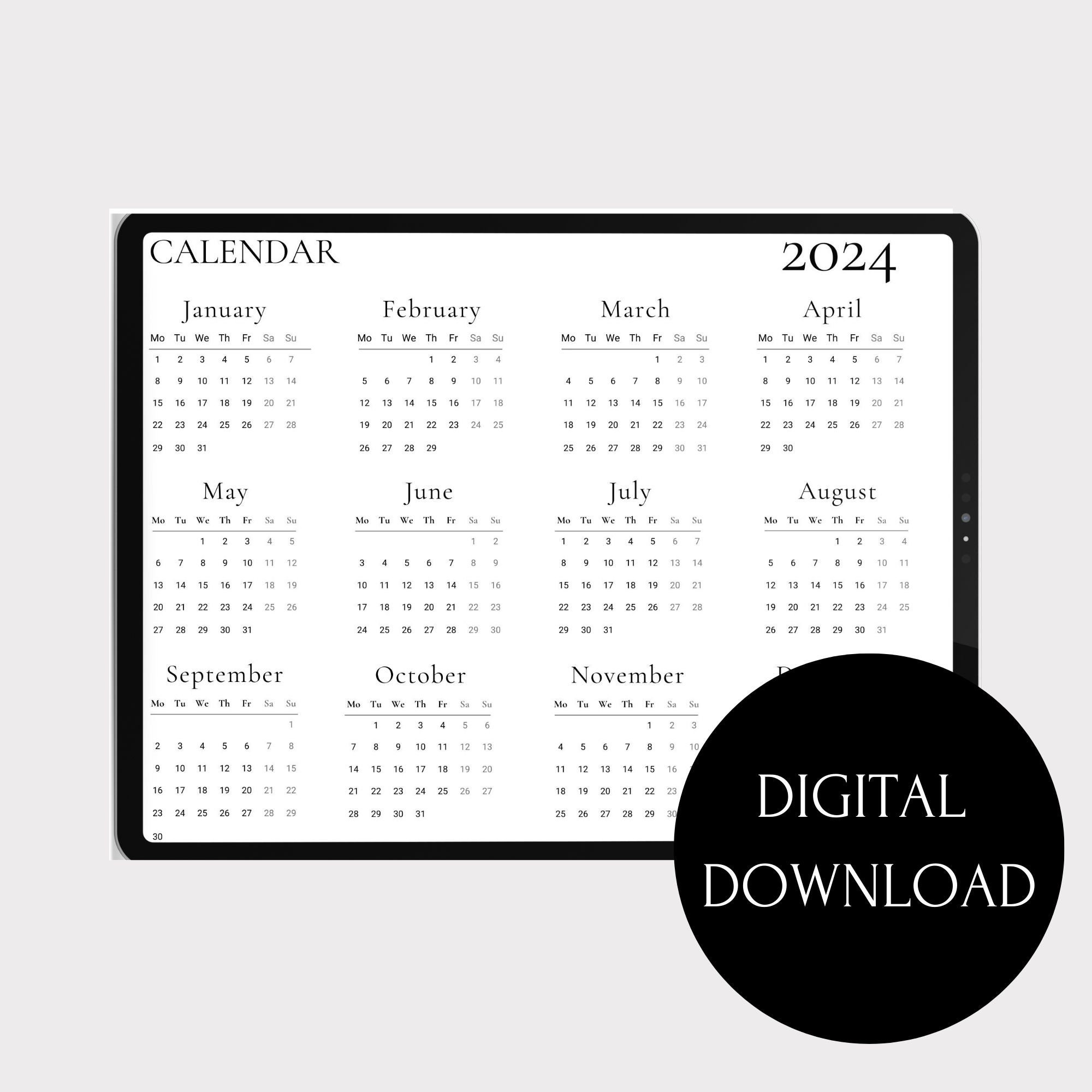 2024 Calendar, 2024 Wall Calendar Printable, Calendar 2024, Minimalist