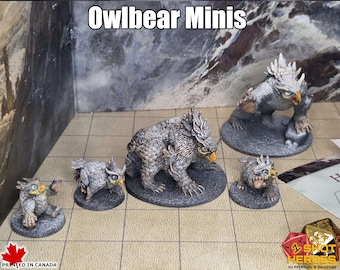 Owlbear Family miniatures (Large and Medium size) for TTRPG (D&D / Pathfinder) - by 1ShotHeroes