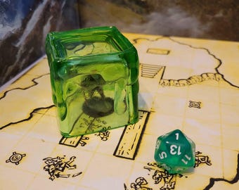 Gelatinous Cube Dice Holder with 7-Dice Set: TTRPG Dice Jail
