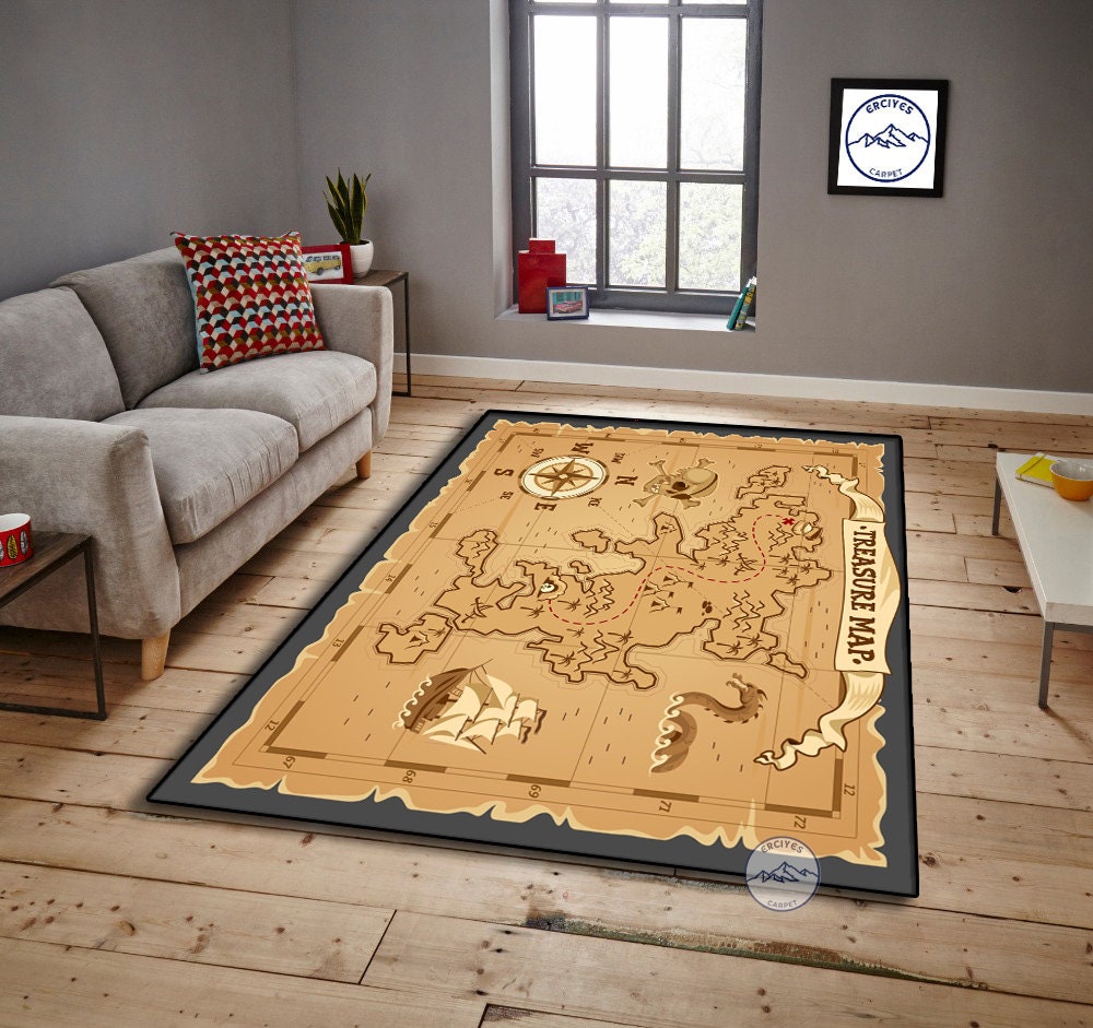 Pirate Rug Texture Pirate Treasure Antique Map Carpet Rug For Kids Bedroom Kids Play Rug