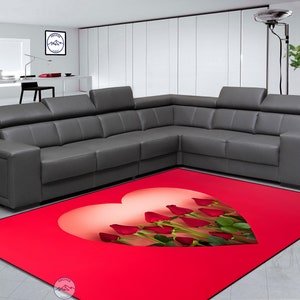Heart With Flowers Rug, Valentine&#39;s day gift, Love Rug, Style Rug, Digital Rug, Living Room Rug, Modern Rug, Popular Rug, Printed Rug, Gift