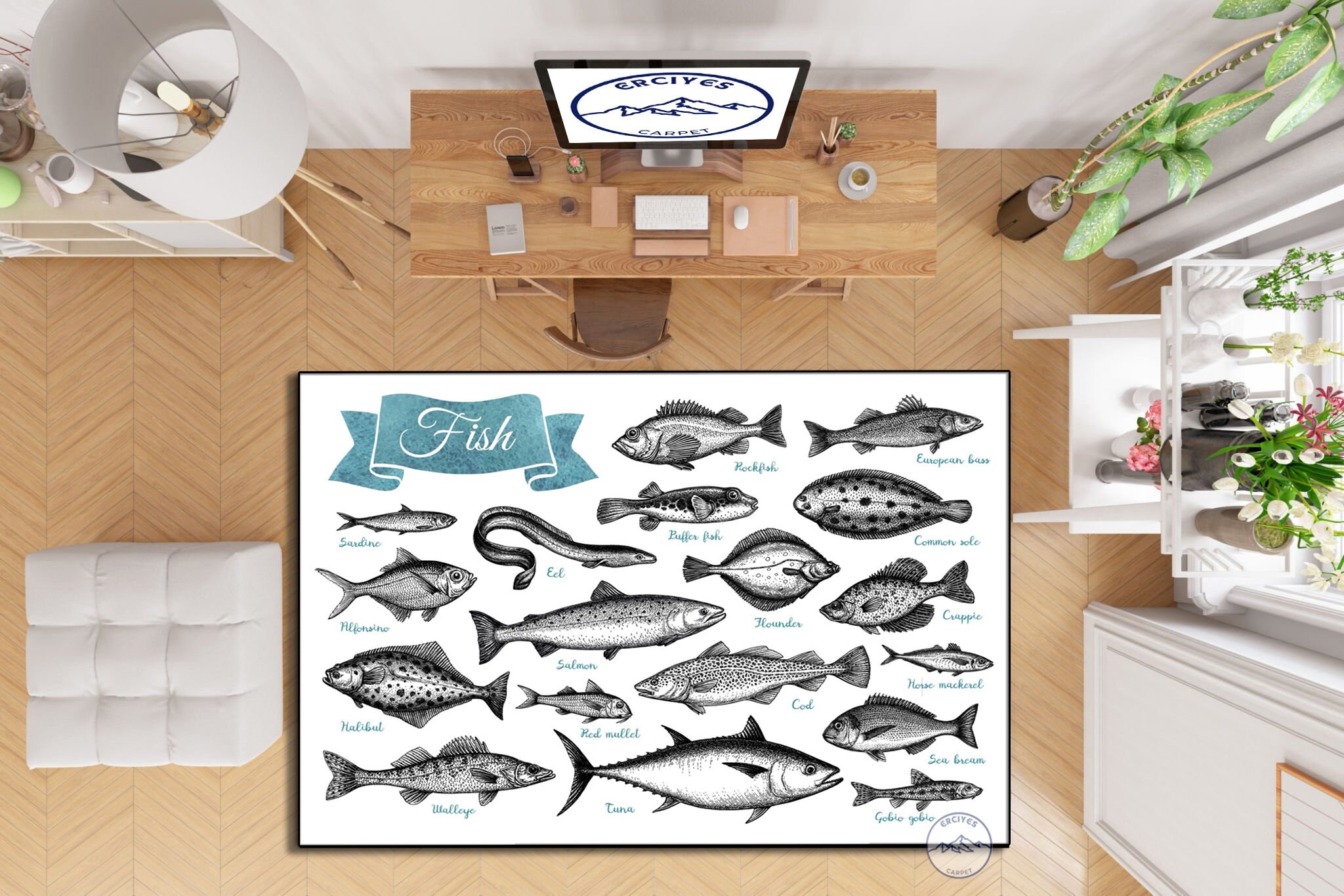 Species of Fish Rug, Fish Catalog Rug , Educational Rug, Hunter Rug