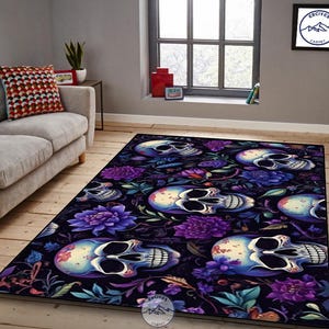 Floral Skull Accent Rug: Gothic Home Decor