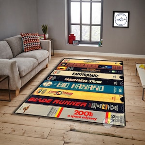 Tapis rétro des films d'horreur VHS : décoration de cinéma maison nostalgique